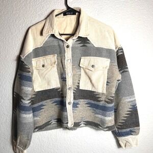 Blue B Collection Corduroy Aztec‎ Shacket Shirt Jacket Small oversized Women